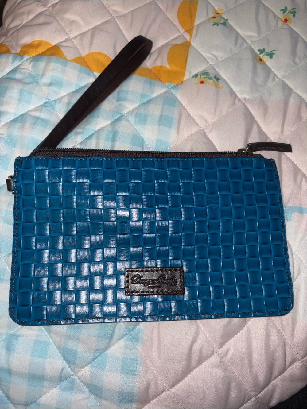 Dooney and Bourke Blue Embossed Woven Leather Wristlet Clutch